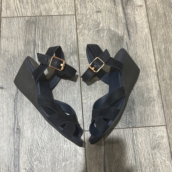 • Arche • Women’s Open Toe Strappy Wedge Sandals Navy Blue Suede Leather  38 - Picture 3 of 5